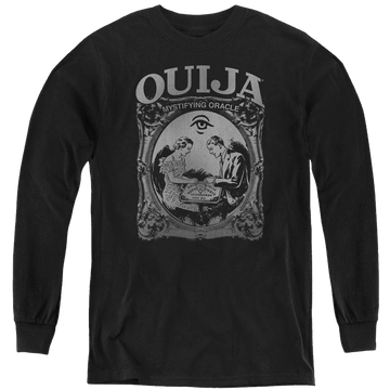 Black youth long sleeve t-shirt with Hasbro Ouija Board Two Player graphic