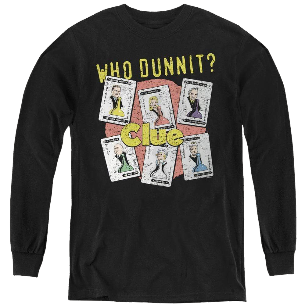 Hasbro Gaming Clue Who Dunnit - Youth Long Sleeve T-Shirt Youth Long Sleeve T-Shirt Clue
