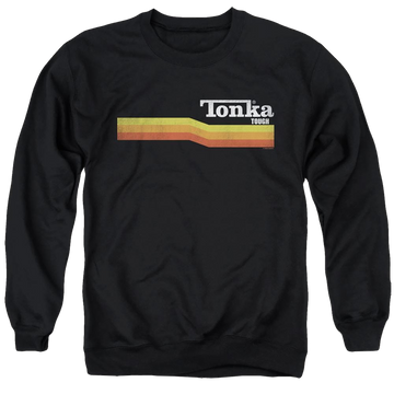 Black men's crewneck sweatshirt with Hasbro Tonka Stripe graphic