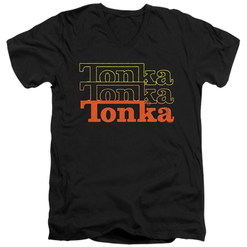 Black men's v-neck t-shirt with Hasbro Tonka Tonka Tonka graphic