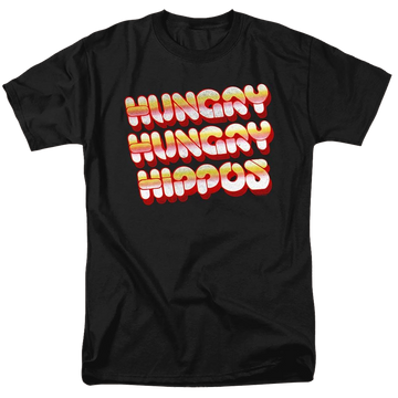 Black men's regular fit t-shirt with Hungry Hungry Hippos Vintage Logo graphic