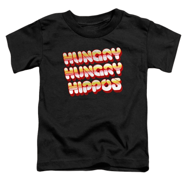 Black toddler t-shirt with Hungry Hungry Hippos Vintage Logo graphic