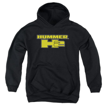Black youth hoodie for ages 8 to 12 with Hummer H2 Block Logo graphic