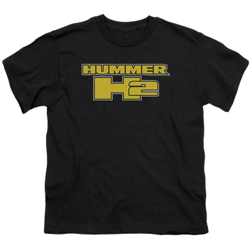Black youth t-shirt for ages 8 to 12 with Hummer H2 Block Logo graphic