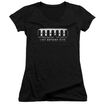 Black juniors v-neck t-shirt with Hummer Grill graphic