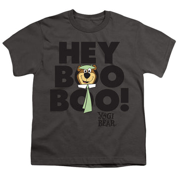 Charcoal youth t-shirt for ages 8 to 12 with Yogi Bear Hey Boo Boo graphic