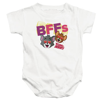 White baby bodysuit with Tom and Jerry Bffs graphic