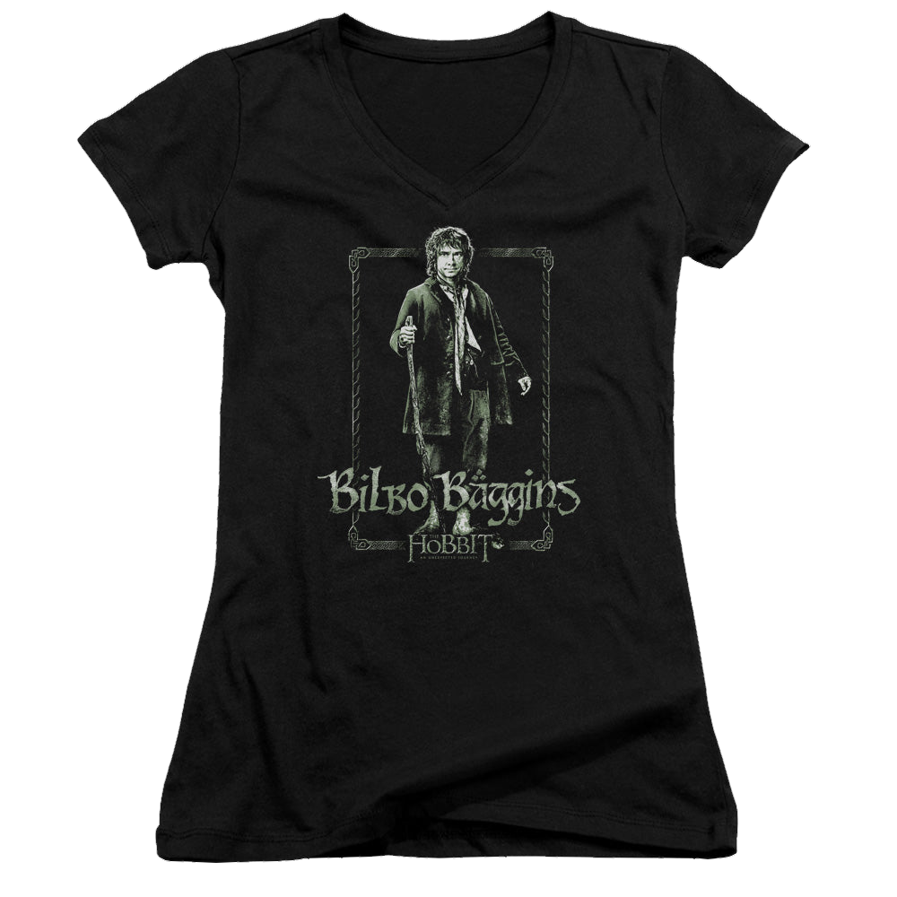 Hobbit Movie Trilogy, The Bilbo Stare - Juniors V-Neck T-Shirt Juniors V-Neck T-Shirt The Hobbit