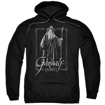 Black pullover hoodie with The Hobbit Gandalf Stare graphic