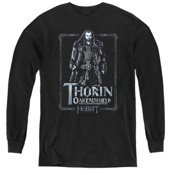Black youth long sleeve t-shirt with The Hobbit Thorin Stare graphic