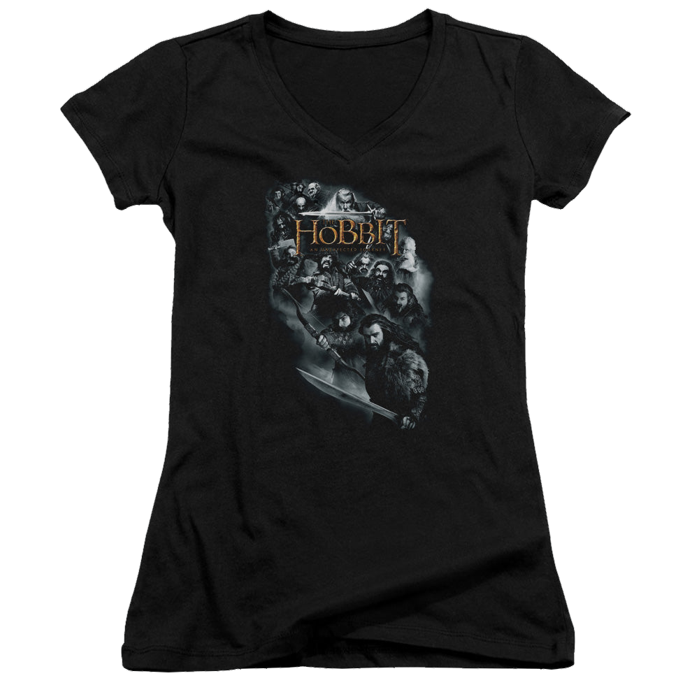 Hobbit Movie Trilogy, The Cast Of Characters - Juniors V-Neck T-Shirt Juniors V-Neck T-Shirt The Hobbit