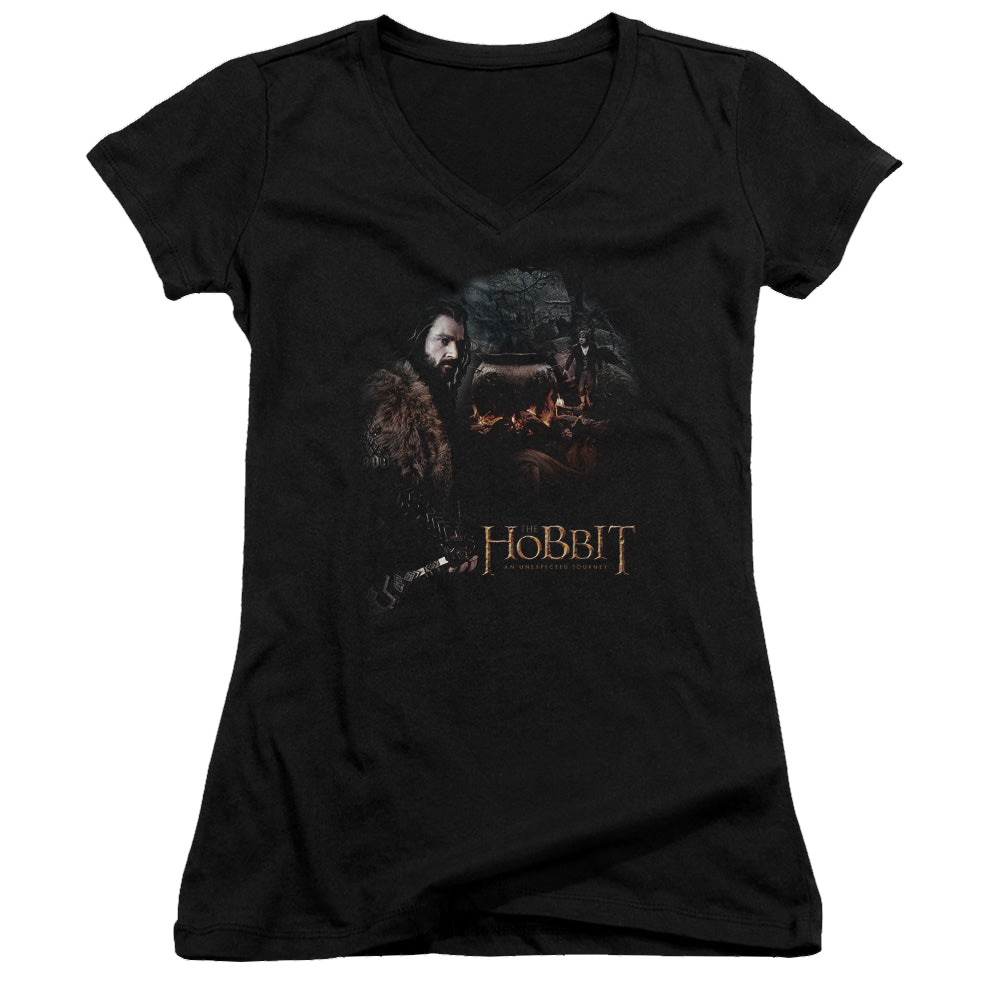 Hobbit Movie Trilogy, The Cauldron - Juniors V-Neck T-Shirt Juniors V-Neck T-Shirt The Hobbit