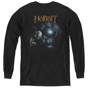 Black youth long sleeve t-shirt with The Hobbit Light graphic