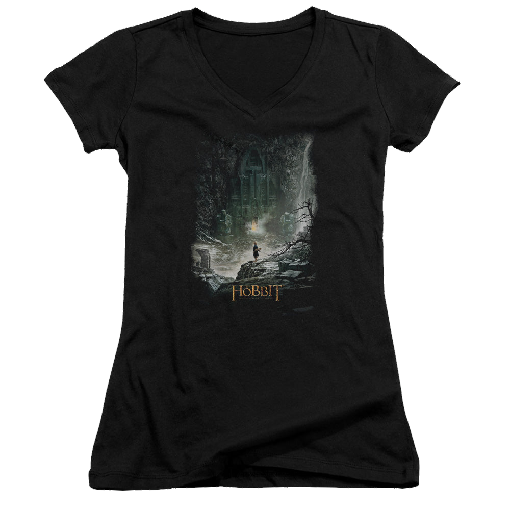 Hobbit Movie Trilogy, The At Smaugs Door - Juniors V-Neck T-Shirt Juniors V-Neck T-Shirt The Hobbit