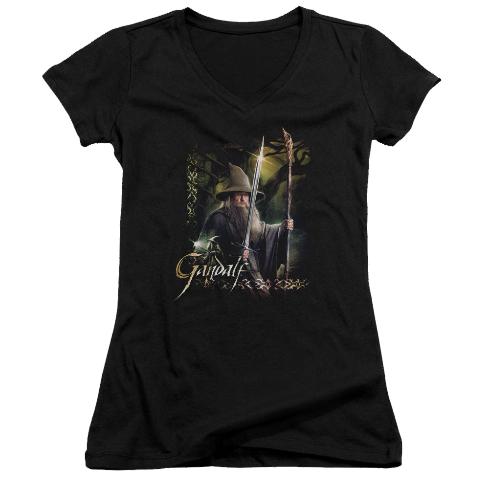 Hobbit Movie Trilogy, The Sword And Staff - Juniors V-Neck T-Shirt Juniors V-Neck T-Shirt The Hobbit