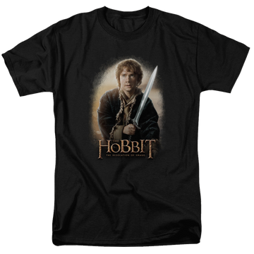Black men's regular fit t-shirt with The Hobbit Bilbo And Sting graphic