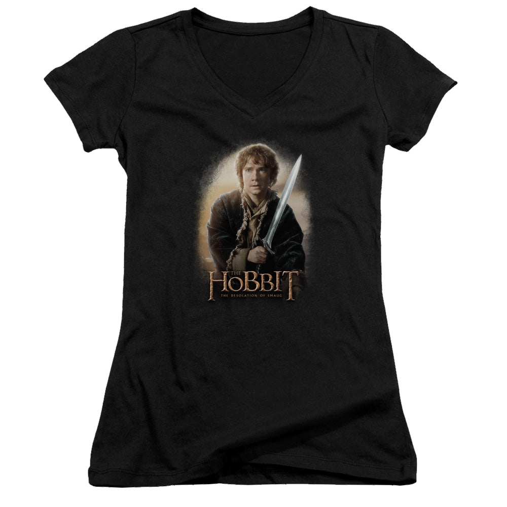 Hobbit Movie Trilogy, The Bilbo And Sting - Juniors V-Neck T-Shirt Juniors V-Neck T-Shirt The Hobbit