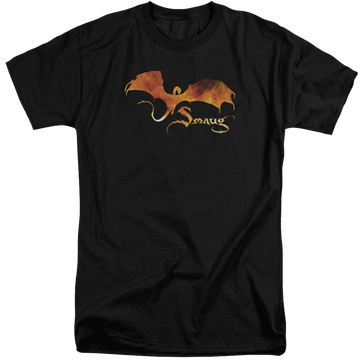 Black men's tall fit t-shirt with The Hobbit Smaug On Fire graphic