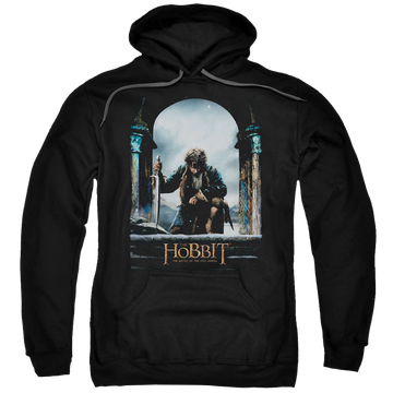 Black pullover hoodie with The Hobbit Bilbo Poster graphic