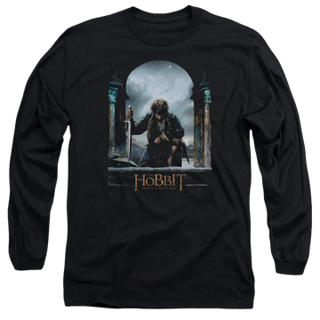 Black men's long sleeve t-shirt with The Hobbit Bilbo Poster graphic