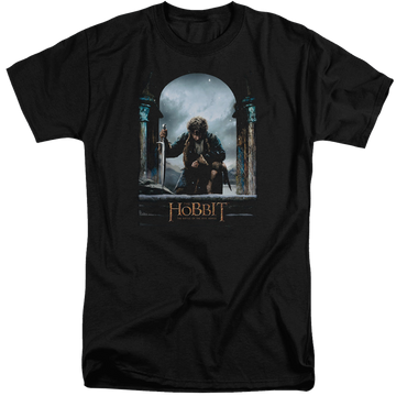 Black men's tall fit t-shirt with The Hobbit Bilbo Poster graphic