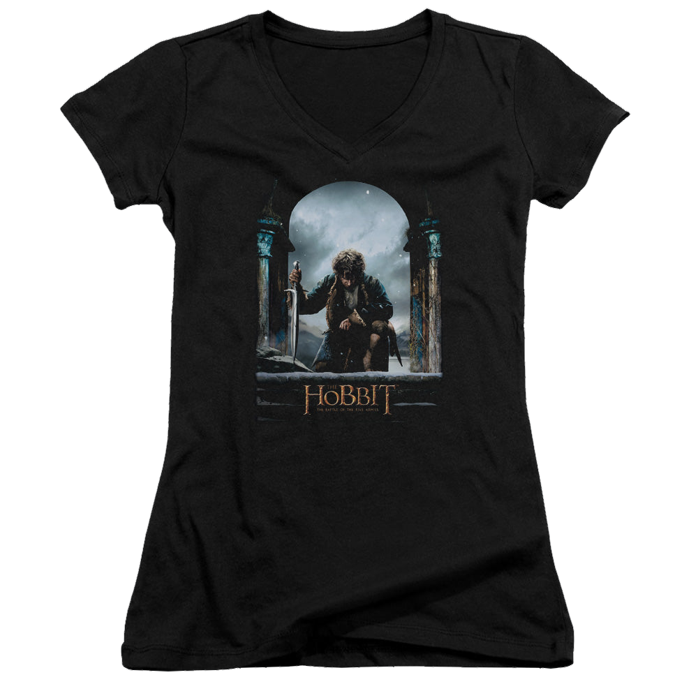 Hobbit Movie Trilogy, The Bilbo Poster - Juniors V-Neck T-Shirt Juniors V-Neck T-Shirt The Hobbit