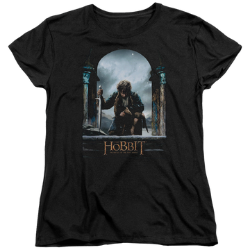 Black women's t-shirt with The Hobbit Bilbo Poster graphic