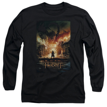 Black men's long sleeve t-shirt with The Hobbit Smaug Poster graphic
