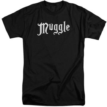 Black men's tall fit t-shirt with Harry Potter Muggle graphic