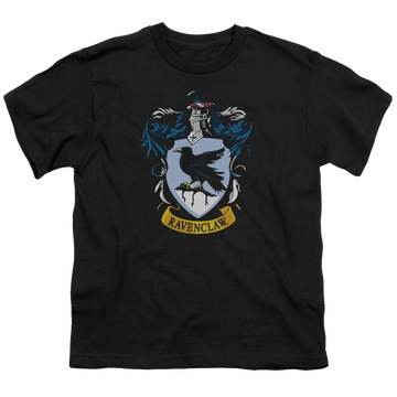Black youth t-shirt for ages 8 to 12 with Harry Potter Ravenclaw Crest graphic