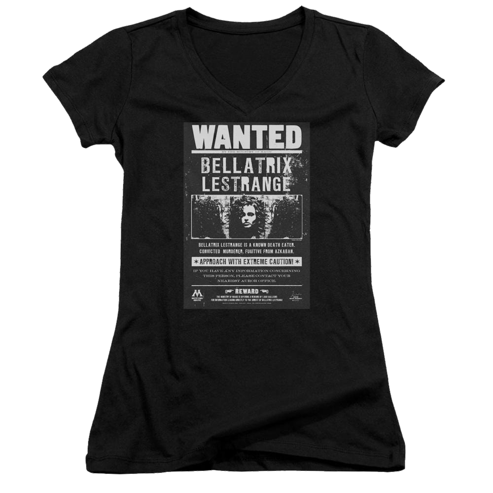 Harry Potter Wanted Bellatrix Juniors V-Neck T-Shirt Juniors V-Neck T-Shirt Harry Potter