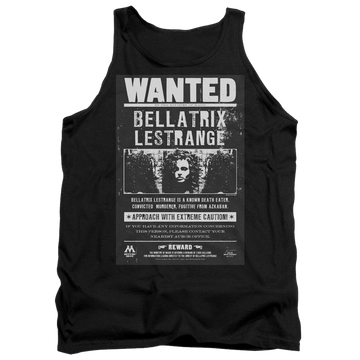 Black men's tank with Harry Potter Wanted Bellatrix graphic