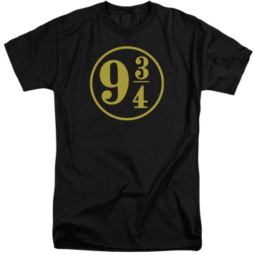 Black men's tall fit t-shirt with Harry Potter 9 3/4 graphic