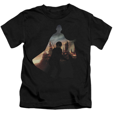 Black kid's t-shirt for ages 4 to 7 with Harry Potter Voldemort Looms graphic
