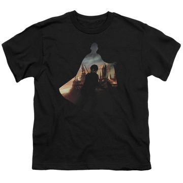 Black youth t-shirt for ages 8 to 12 with Harry Potter Voldemort Looms graphic