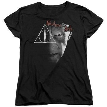 Black women's t-shirt with Harry Potter Nowhere Is Safe graphic