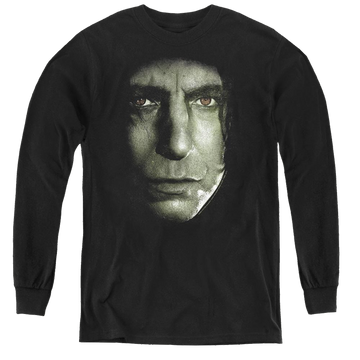 Black youth long sleeve t-shirt with Harry Potter Snape Head graphic