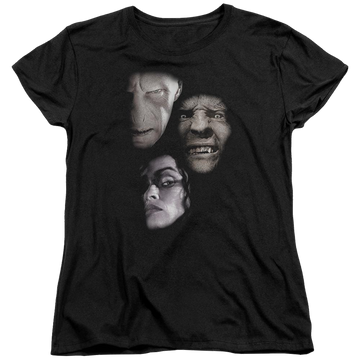 Black women's t-shirt with Harry Potter Villian Heads graphic