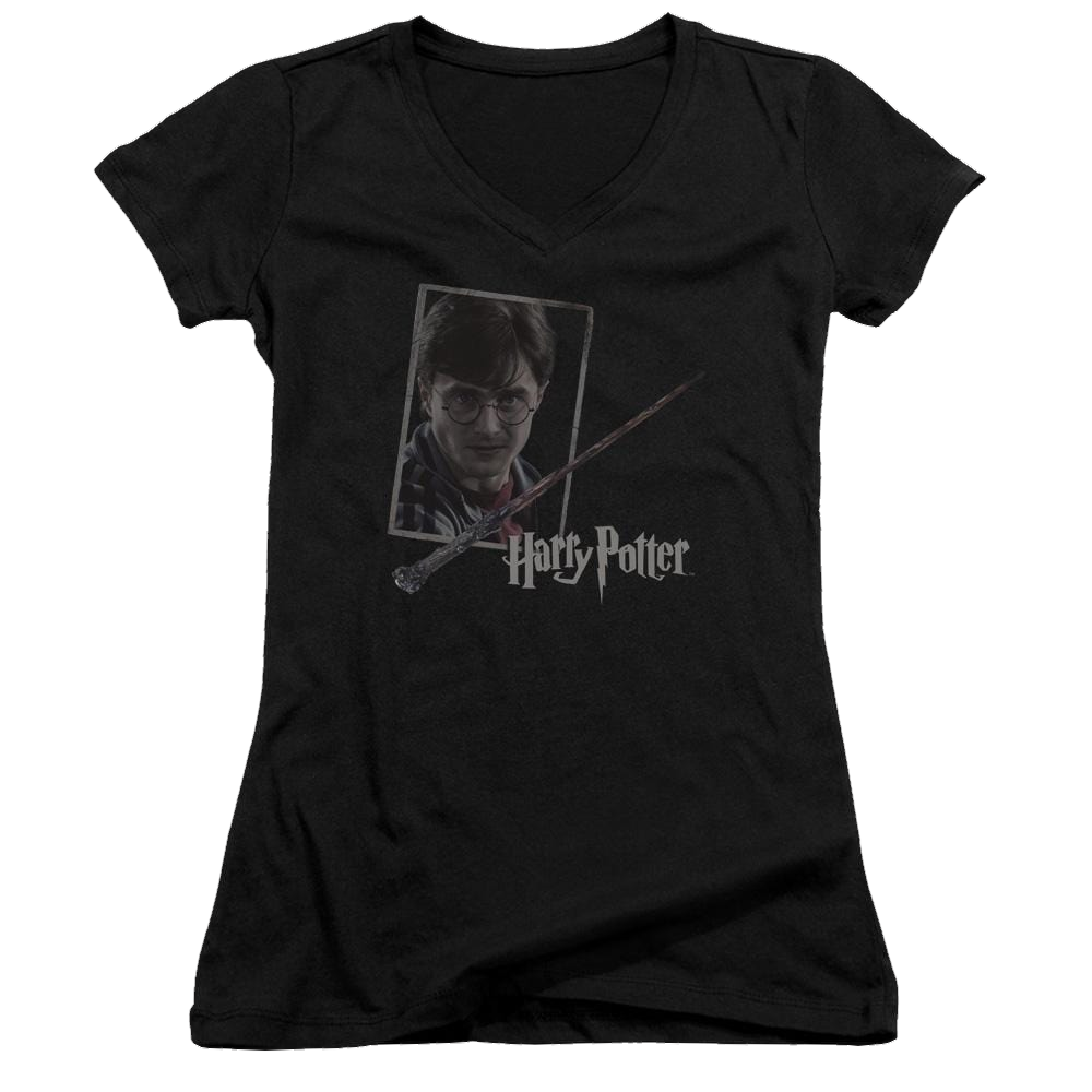 Harry Potter Harrys Wand Portrait Juniors V-Neck T-Shirt Juniors V-Neck T-Shirt Harry Potter