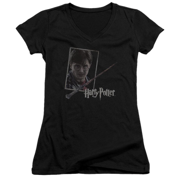 Harry Potter Harrys Wand Portrait Juniors V-Neck T-Shirt Juniors V-Neck T-Shirt Harry Potter