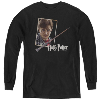 Harry Potter Harrys Wand Portrait - Youth Long Sleeve T-Shirt Youth Long Sleeve T-Shirt Harry Potter
