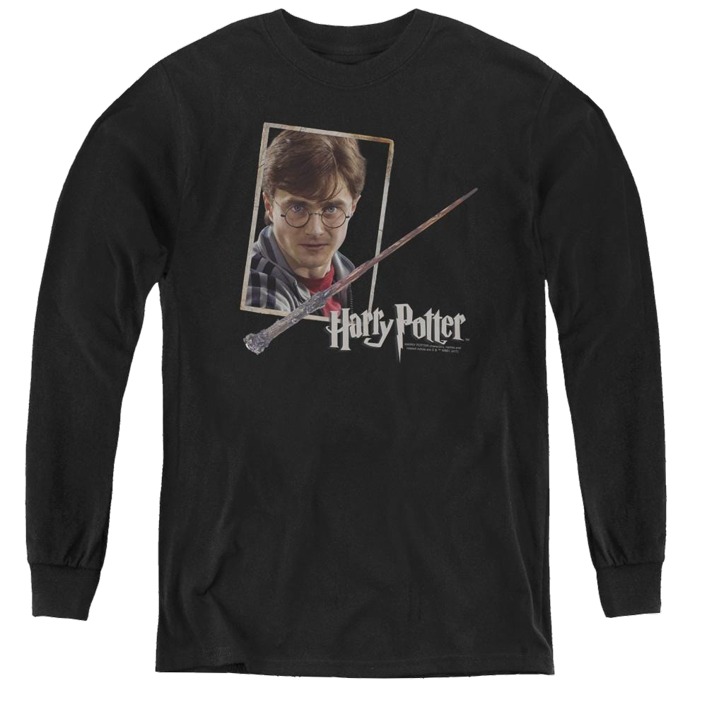 Harry Potter Harrys Wand Portrait - Youth Long Sleeve T-Shirt Youth Long Sleeve T-Shirt Harry Potter