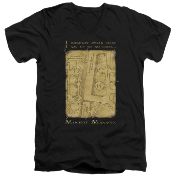 Black men's v-neck t-shirt with Harry Potter Marauders Map Interior Words graphic