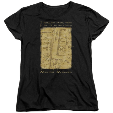 Black women's t-shirt with Harry Potter Marauders Map Interior Words graphic