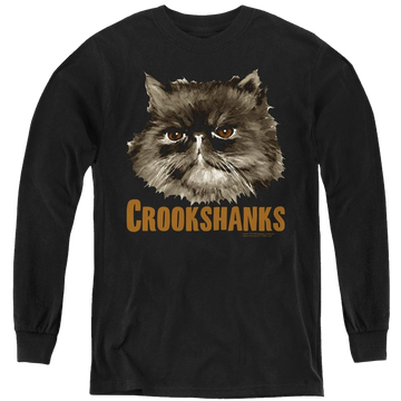 Black youth long sleeve t-shirt with Harry Potter Crookshanks graphic