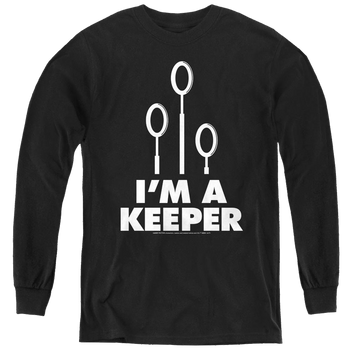 Black youth long sleeve t-shirt with Harry Potter Keeper graphic