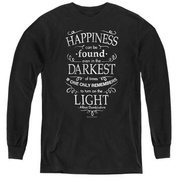 Black youth long sleeve t-shirt with Harry Potter Happiness graphic