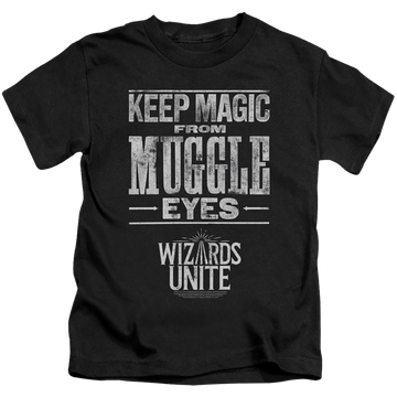 Black kid's t-shirt for ages 4 to 7 with Harry Potter Hidden Magic graphic
