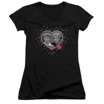 I Love Lucy Hearts And Dots Juniors V-Neck T-Shirt Juniors V-Neck T-Shirt I Love Lucy