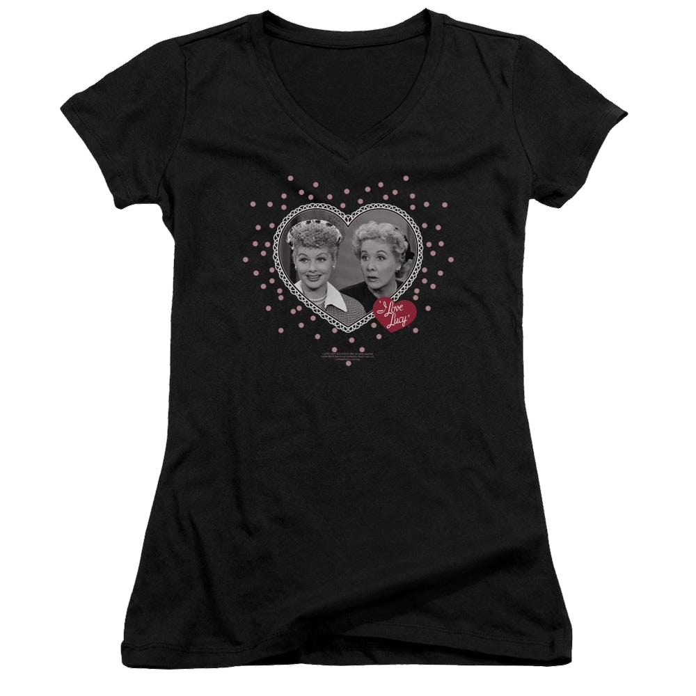I Love Lucy Hearts And Dots Juniors V-Neck T-Shirt Juniors V-Neck T-Shirt I Love Lucy